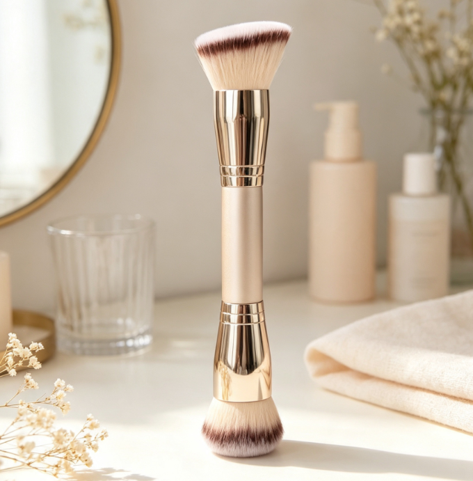 Dual-Ended Round Angled Foundation Brush With Synthetic Bristles