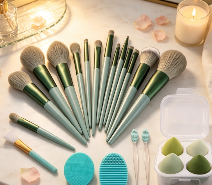 22-Piece Green-Themed Face And Eye Makeup Brush Set - Image 2