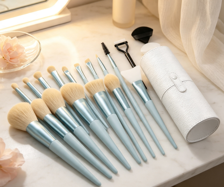 20-Piece Makeup Brush Set With Storage Pouch And Powder Puff