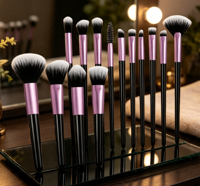 14-Piece Travel Makeup Brush Set With High-Density Synthetic Bristles - Image 2